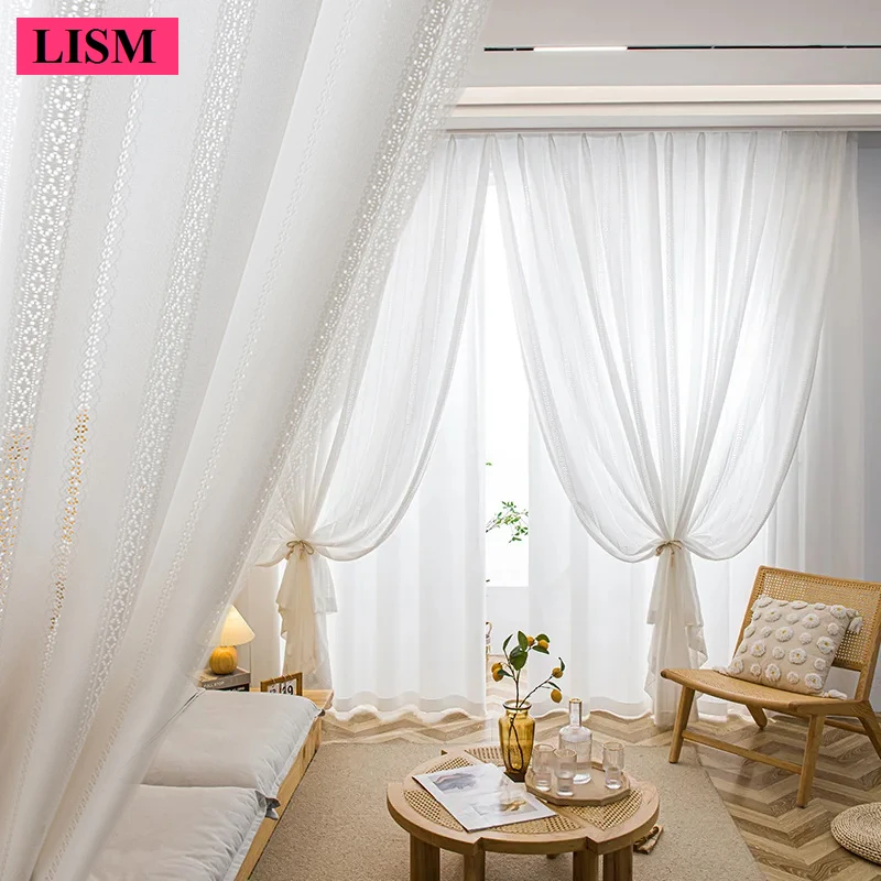 

Japanese Korean Opaque White Gauze Curtains for Living Room Bedroom Sunscreen Blackout Door Partition Decor Fabric Tulle Custom