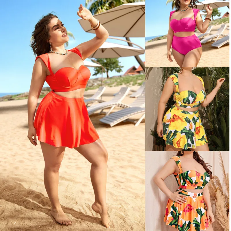 

plus size women bikini set with underwire Breast Pad wire support Swimsuit Chubby Swimwear Large Bathing Suits Big Size Tankini