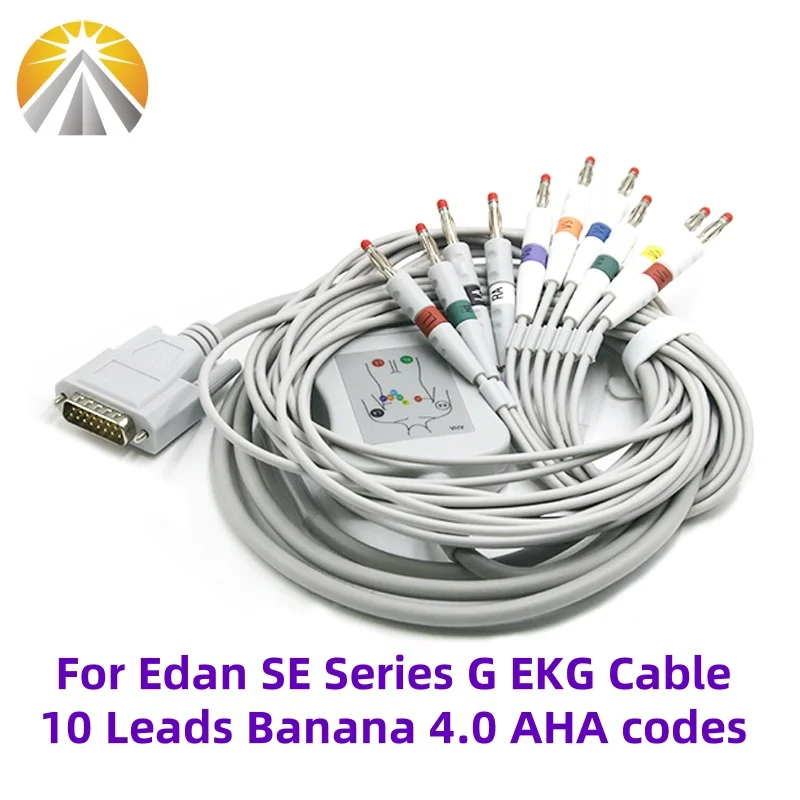 For EDAN ECG Cable SE-1 SE-3 SE-12 SE-601A One Piece 10 Leadwires DB15 Pin Banana 4.0 AHA/IEC Standard 10K Resistor