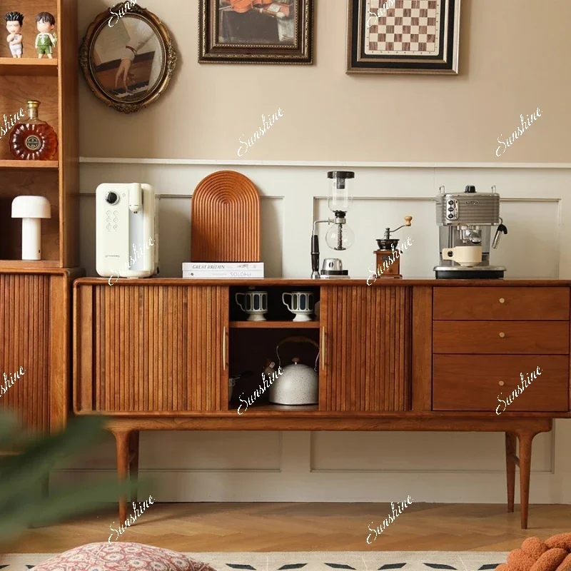 Retro dining side cabinet, cherry wood organ, rolling shutter door, living room solid wood sofa side cabinet  FT