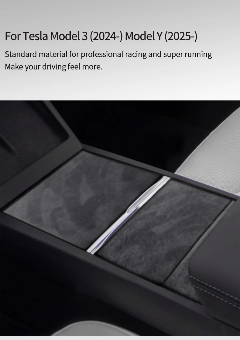 Hochwertige Wildleder-Verkleidung für die Mittelkonsole von Tesla Model Y Juniper / Model 3 Highland, Auto-Zubehör für die Innenraumgestaltung. – Detail 1