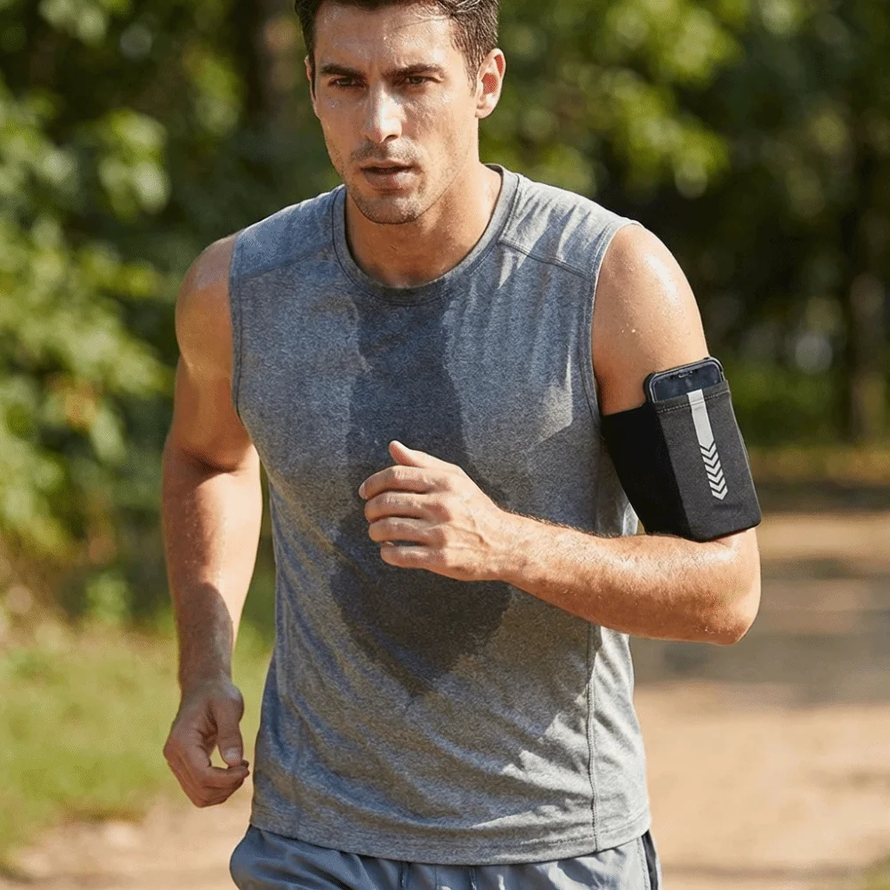 Elastic Sports Armband Breathable Large Capacity Running Arm Strap with Pocket with Stripes Fitness Wrist Bag for Outdoor Sport