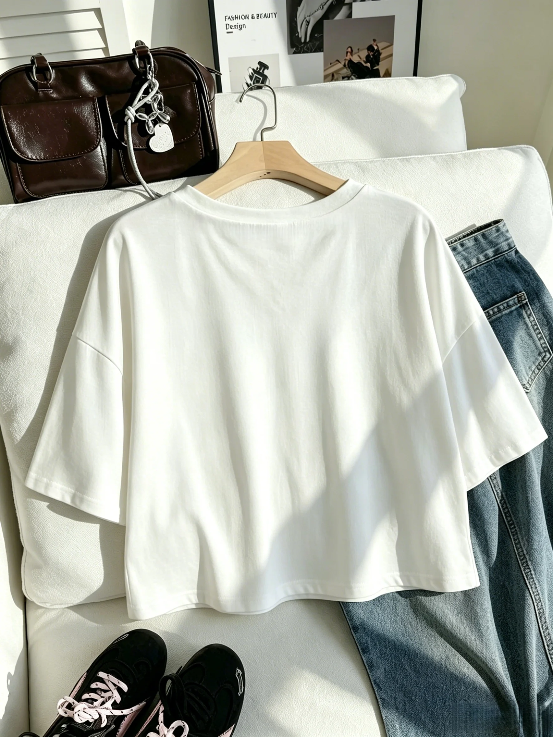 3 Pack Multi-color Women V Neck Loose Drop Shoulder Short Sleeve Cropped T Shirt 2026 Summer Casual Solid Basic Daily Wear Relax
