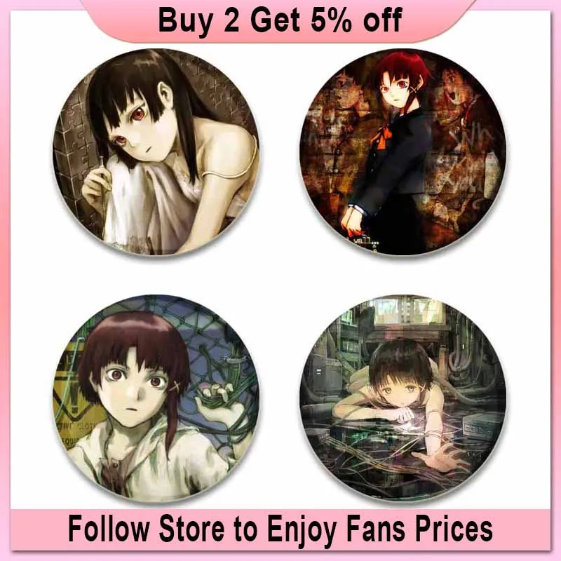 Serial Experiments Lain Button Pin Jewelry for Women Cartoon Acrylic Brooch Badge Round Anime Badges on Backpack Accessories