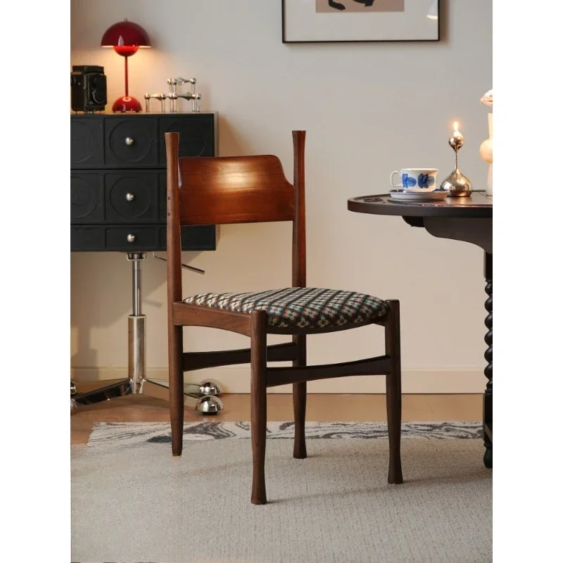 Dining chair French solid wood walnut medieval home office cosmetic soft bag dining table chair