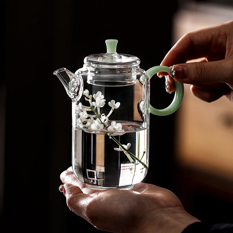 Green Tea Infuser Glass Flower Teapot Simplicity Household Teaware Thickened High Temperature Resistance Transparent Mini Teapot