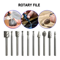High speed steel electric engrave mill cutter 10pc woodwork rotary file alien DIY root carve polish head hole drill accessory