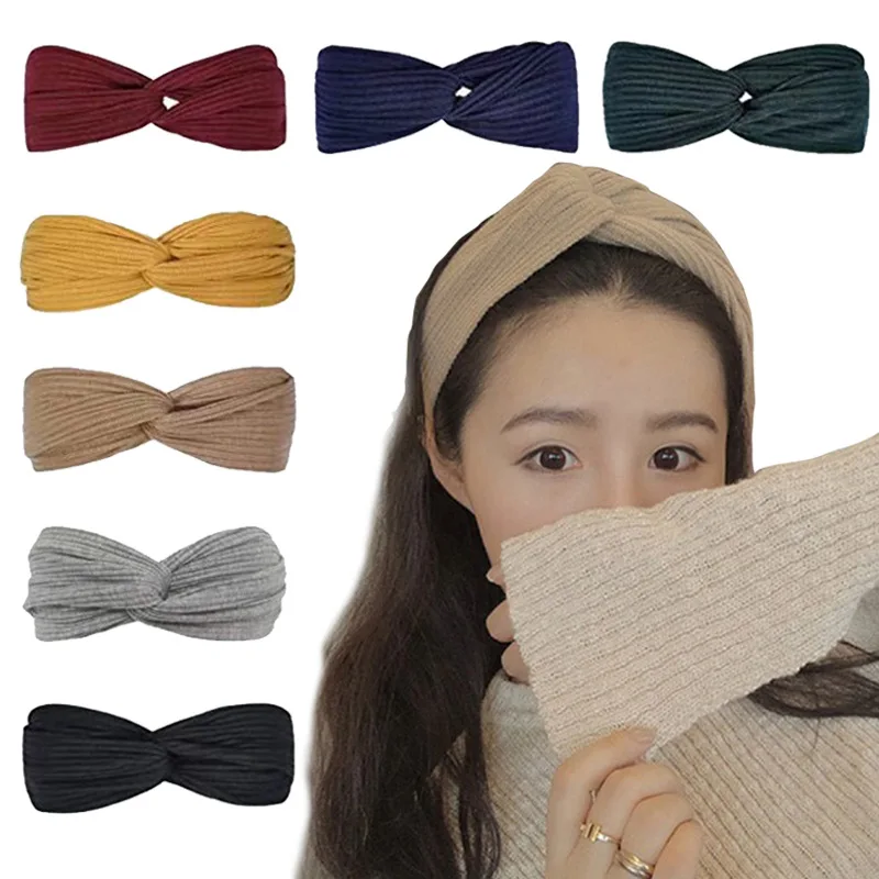 

Women's knitted headband, knitted headwear, wide-style fashionable solid-color elastic hairband, yoga and sports headband