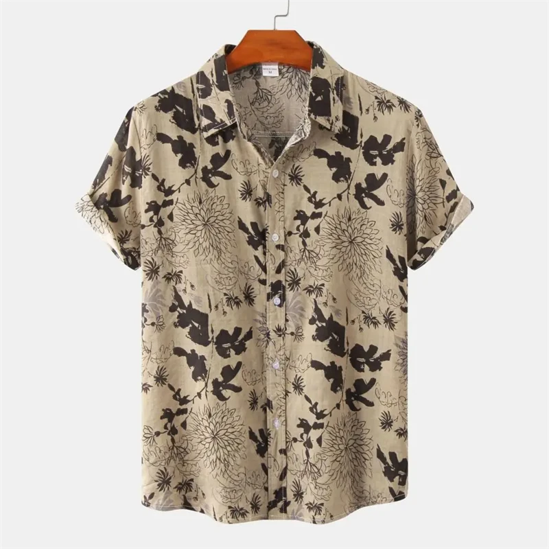 Vintage Flower Hawaiian Shirt Seaside Button Shirts Summer Casual Short Sleeve Men's Clothing Button up Men's Shirt Large Size
