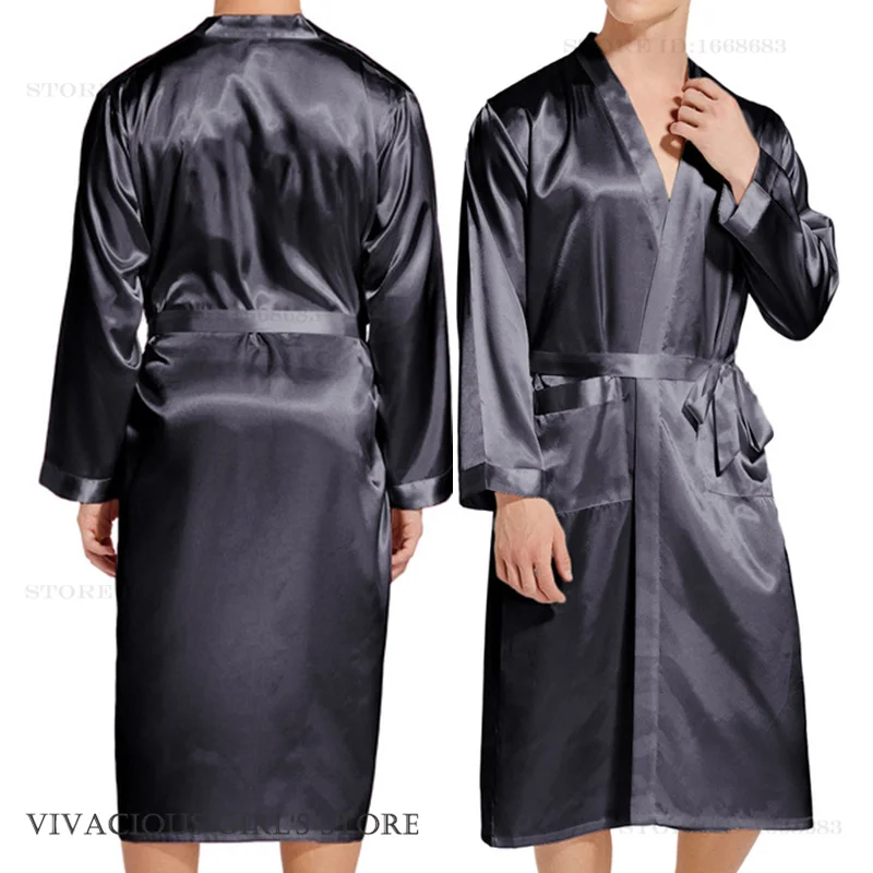 Spring Summer New Men's Sleepwear Long Bathrobe Home Clothes Silk Satin Bridegroom Wedding Robe Kimono Gown Loose Loungewear