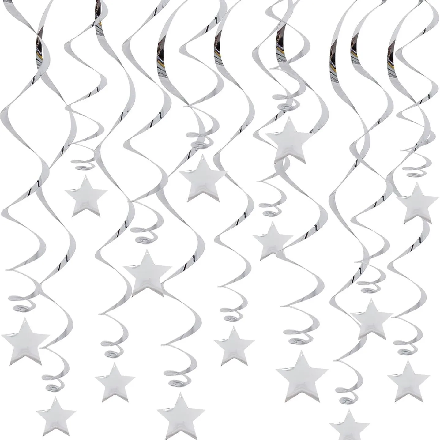 Decorações em Espiral Prateadas com Estrelas, 6/12/24 peças, Decorações Suspensas em Preto e Dourado para Formaturas, Casamentos, Chás de Bebê e Festas