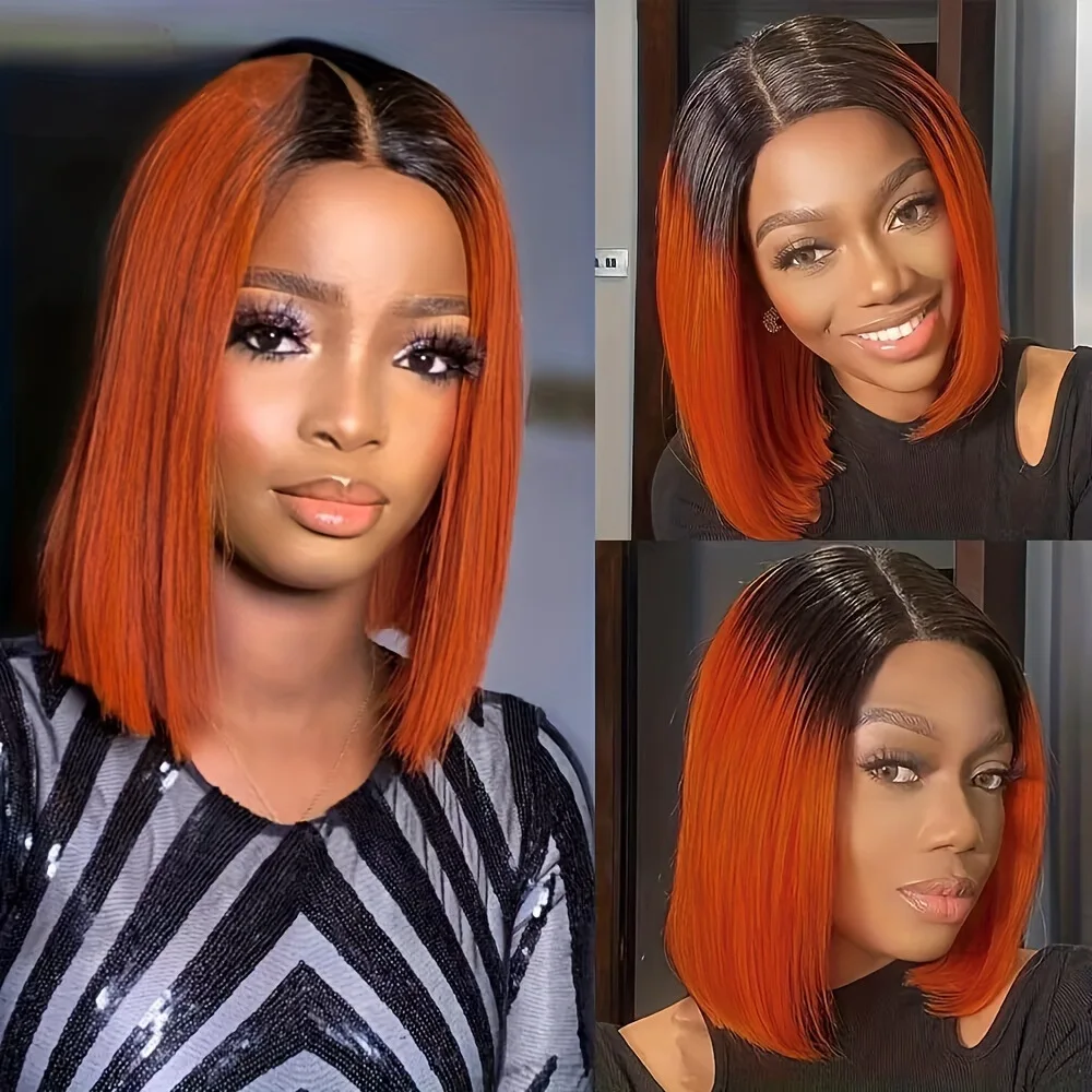 

bob human hair wigs for women short straight 14inch remy wig Bob 13x4 lace wig 150% density wig 1B350 ombre color