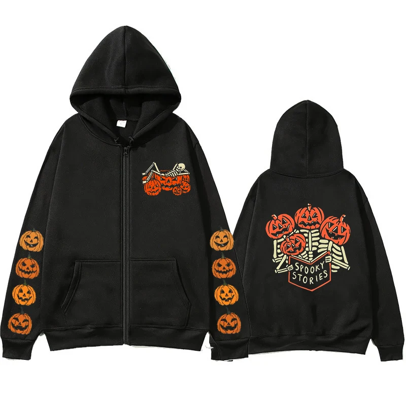 Hoodies ritsleting wanita kopi minum kerangka labu Sweatshirt pecinta kopi Skeleton hoodie labu tengkorak