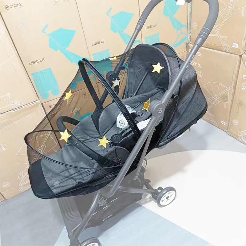 Mosquiteiro de cadeira de rodas com suporte, zíper bidirecional, acessórios bordados do bebê, Cybex Eezy S Plus 2 Twist, Mios Priam Prams