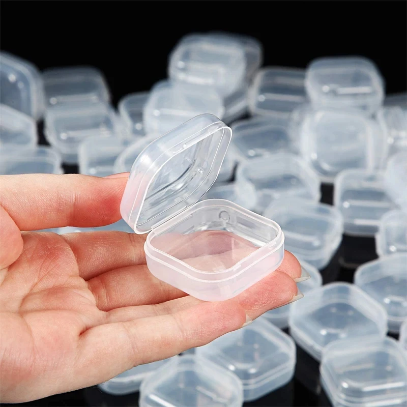 50/1pcs Mini Square Storage Box Transparent Jewelry Boxes with Hinged Lid for Earrings Rings Dustproof Packaging Case Organizers