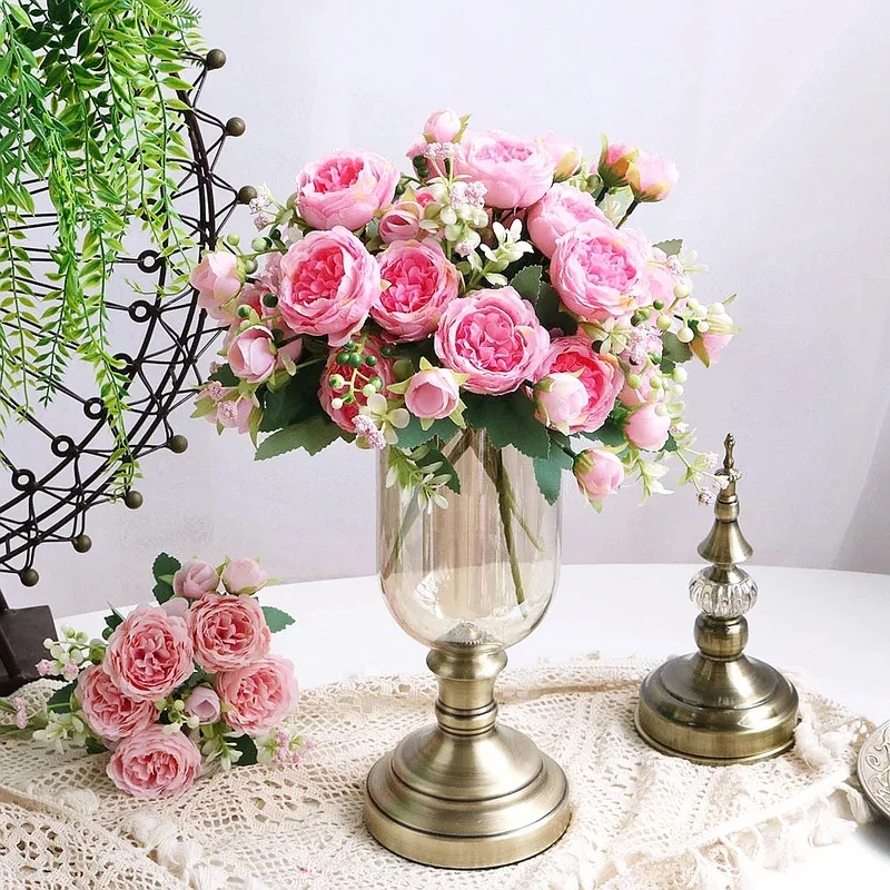 30cm Silk Peony Artificial Flower Bouquet White Home DIY Spring Wedding Decoration