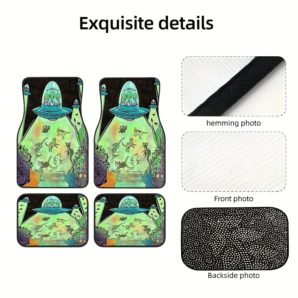 4pcs Set, Fantasy Cute Alien Style Pattern Car Rubber Mats, Universal Non-Slip Floor Mat, Easy To Clean, Pet Friendly Vehicle Ac