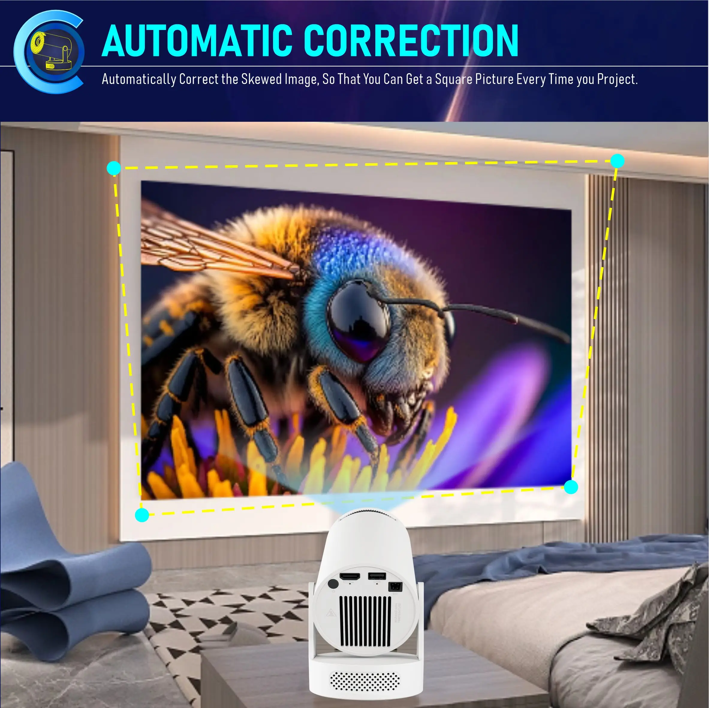 ترقية جديدة HY300 Ultra Projector Android 11 مدمجة في مكبر صوت 5 وات 1280*720P Wifi6 BT5.4 جهاز عرض محمول خارجي