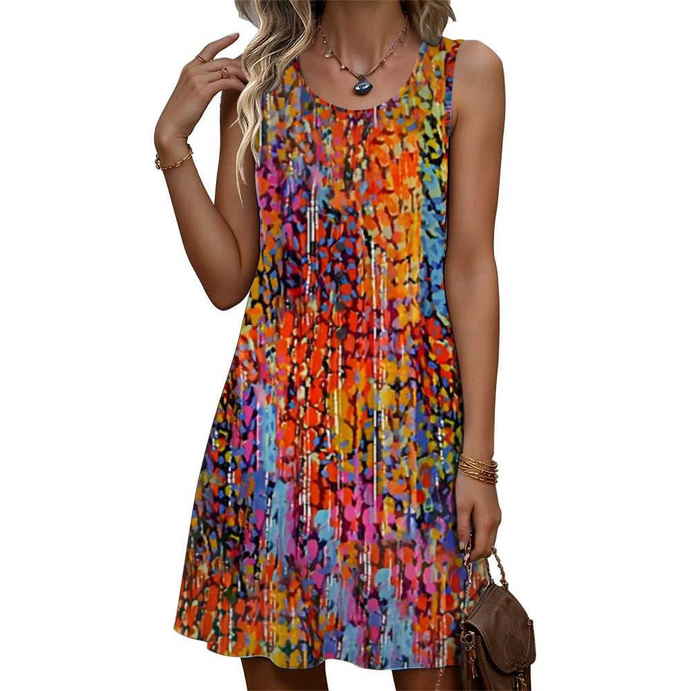 Sleeveless Tie-dye Fashion Women Mini Dresses Summer 3D Printed Street Gradient Ladies Dress 3XL Plus Size Loose Casual Dress