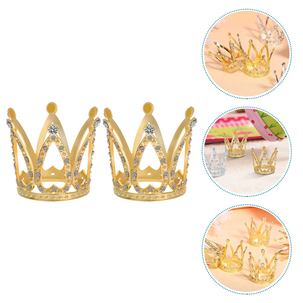 

2 Pcs Crown Baby Cupcake Toppers Mini Crowns Decorations Hair Accessories Shiny Alloy Small for Party Bride