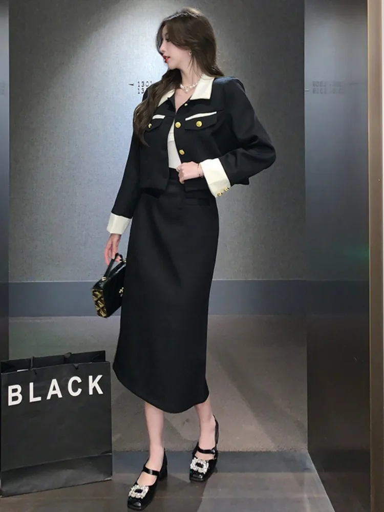 

UNXX Spring New Elegant 2 Piece Sets Womens Vintage Black Blazer Skirts Suit Femme Outfits Autumn Korean Fashion Y2k Clothes