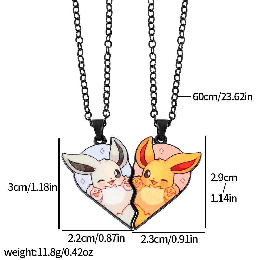 1 Paar süße Eevee-Paar-Halsketten, Herz-Puzzle-Anhänger, passende Liebesgeschenke, Anime-Schmuck für Paare und beste Freunde