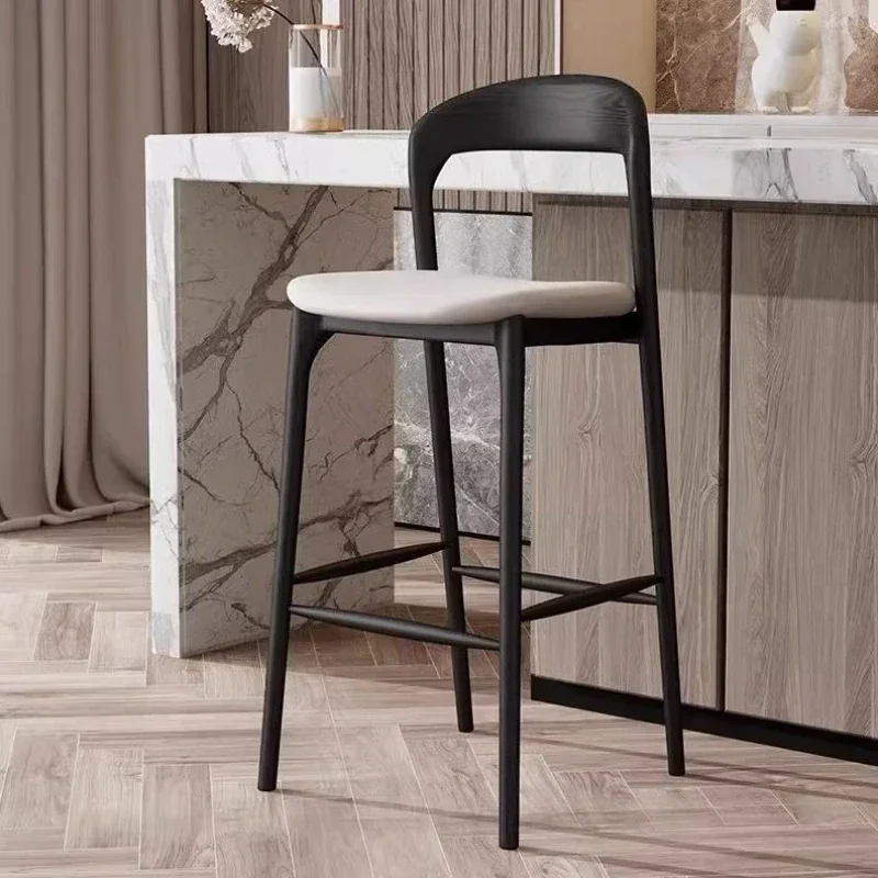 Salon Luxury Backrest Bar Stools Nordic Solid Wood Fashion Design Bar Chairs Ergonomic Modern Unique Sillas Trendy Furniture
