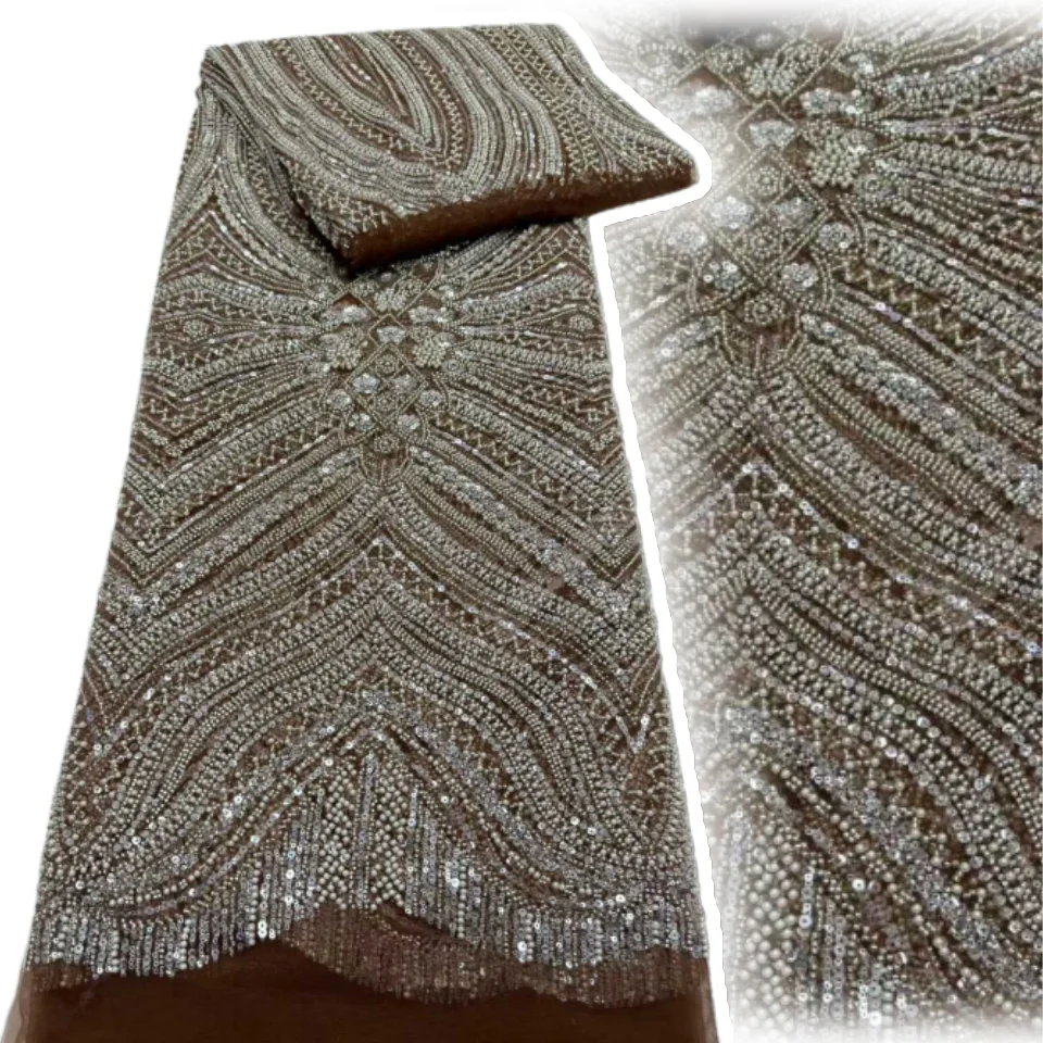 

Party Season African Sequins Beads Tulle Lace Fabric 5Yards High Quality French Embroidery Net Lace For Sewing Wedding SZ1717