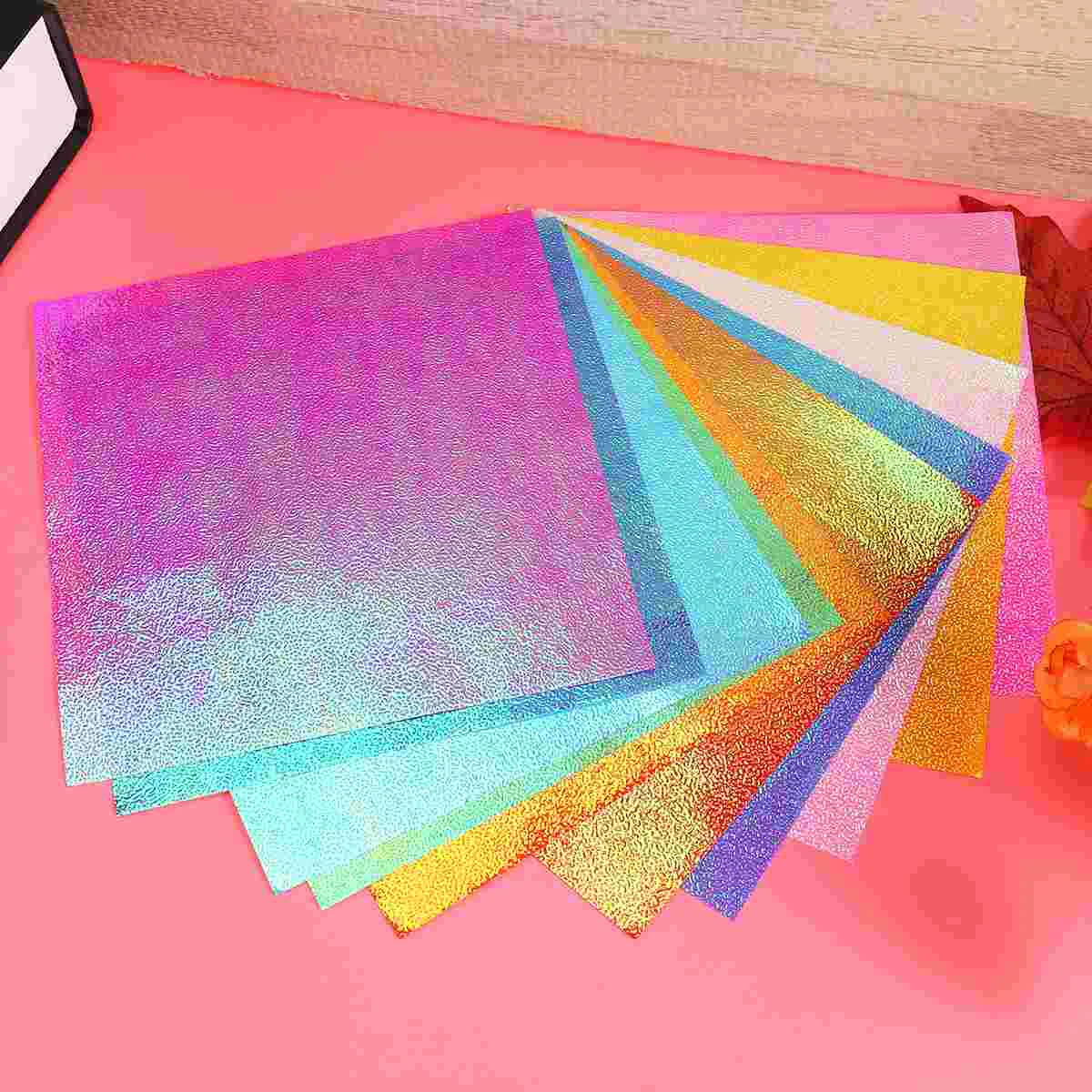 50 Pcs Colorful Paper Iridescent Vellum Colored Sheet Square Folding Baby Child Cardstock Packing