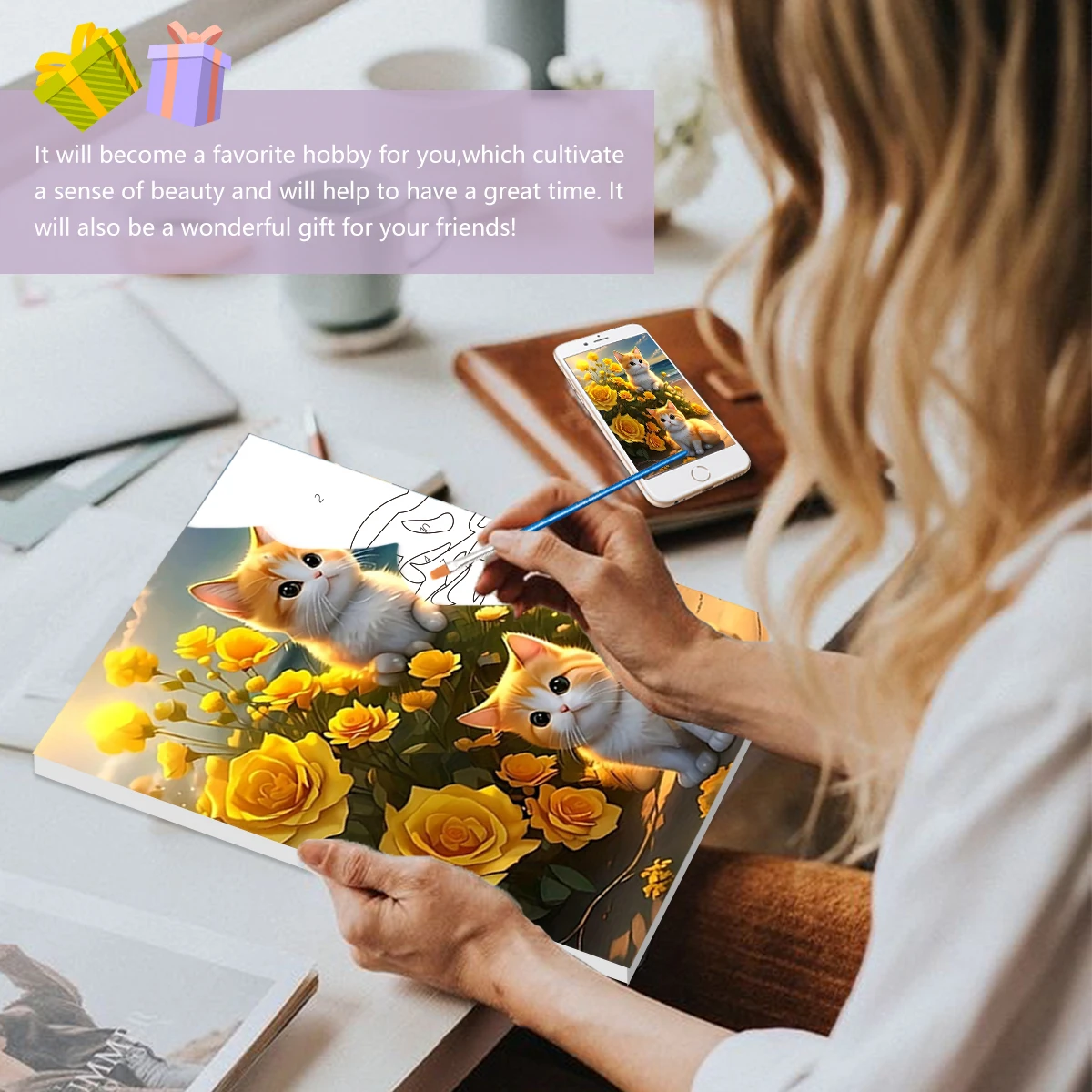 

SDOYUNO Painting Paints By Numbers Easy Draw For Beginner Oil two cats Animals 20x30cm With Frame Handiwork Valentines Day Gift