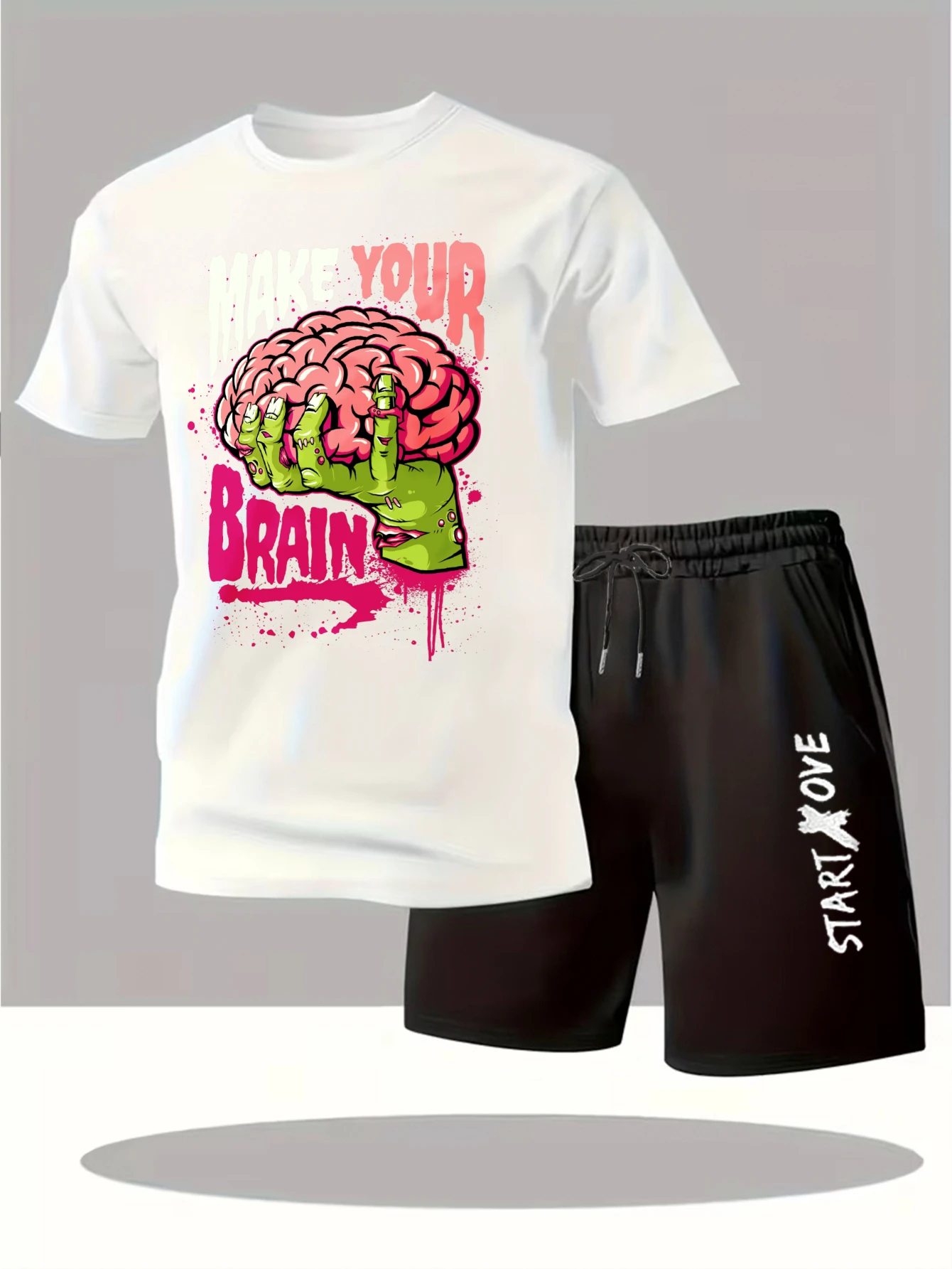 

Мужские комплекты 2025: Новинка! Модный спортивный костюм с коротким рукавом и принтом для мужчин. Графический спортивный костюм, мужские костюмы, мужские спортивные костюмы.