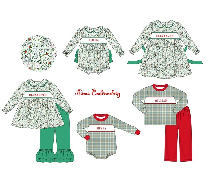 

Ropa Girl And Baby Boy New Cotton Customizable Name Styles Presale Models Green Floral Romper Lattice Red Sets Clothes With Bow