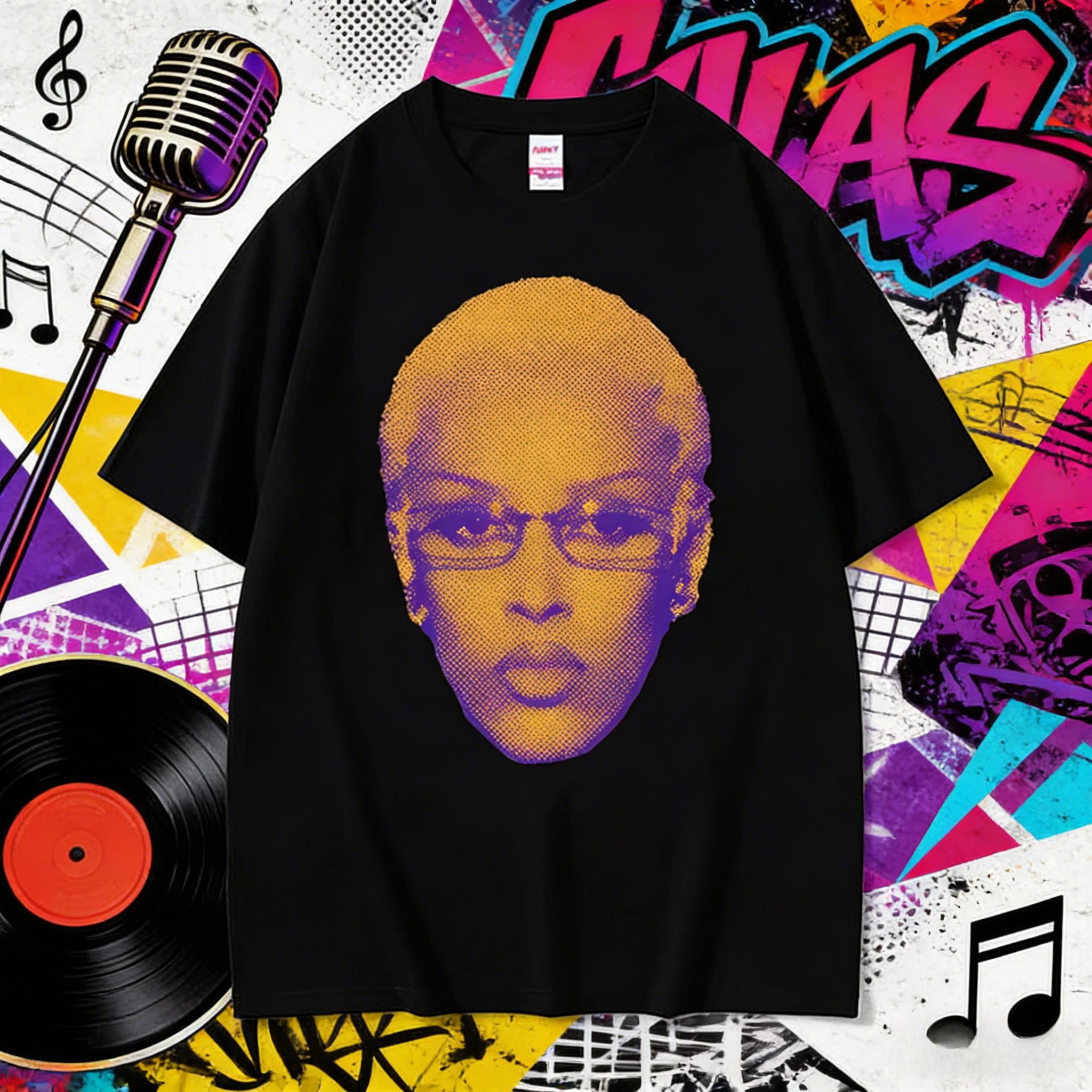 

2025 Summer Rapper Doja Cat Face T-shirt Men's Fashion Hip-hop Retro Cotton Short-sleeved Loose Casual Shirt