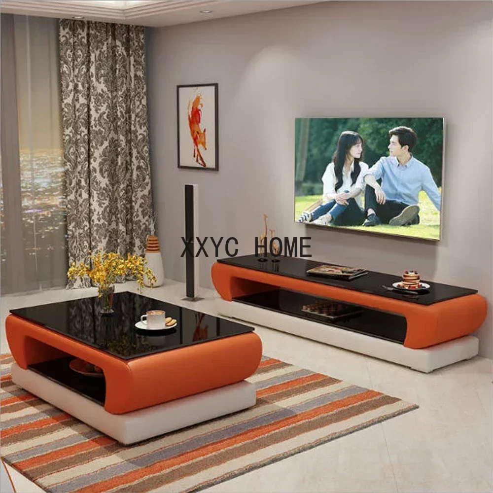 

Stand Floor Natural Glass Top Leather TV Stand Modern Living Room Led Monitor Stand Tv Cabinet Mesa Home Furniture