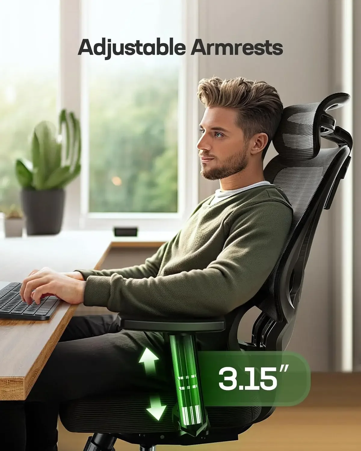 Chaise de Bureau Ergonomique en Maille à Dossier Haut, avec Support Lombaire Réglable et Repos du Sauna