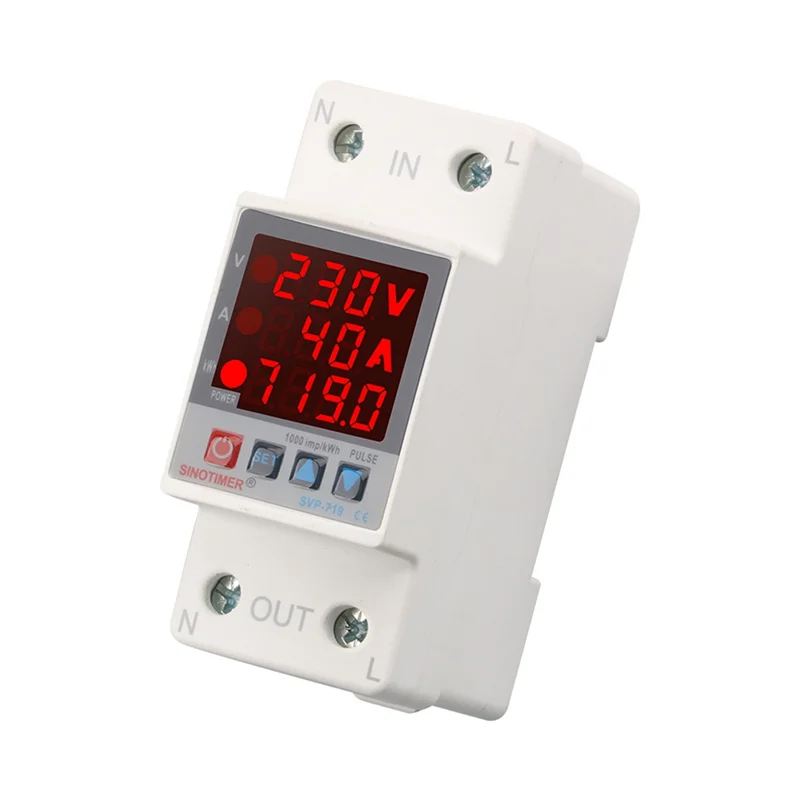 ABFW  63A Adjust Voltage Relay over Under Voltage Protector over Current Limit Wattmeter KWH Energy Meter Power Comsumption