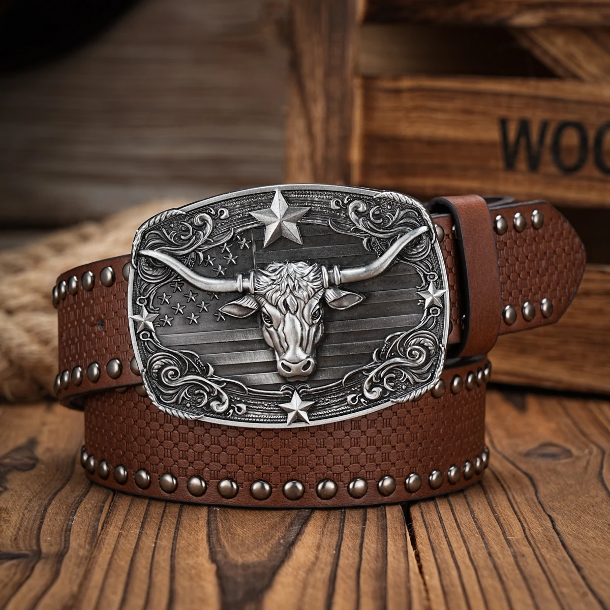 Men & Women-Western-Cowboy-PU Leather-Belts - Vintage Horse Belt Floral Engraved Buckle Belt for Jeans
