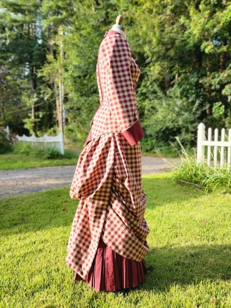 1880년대 격자 무늬 드레스 빅토리아 식민지 남북 전쟁 남부 벨 볼 가운 에드워드 공작 부인 방문 의상 크리스마스 극장