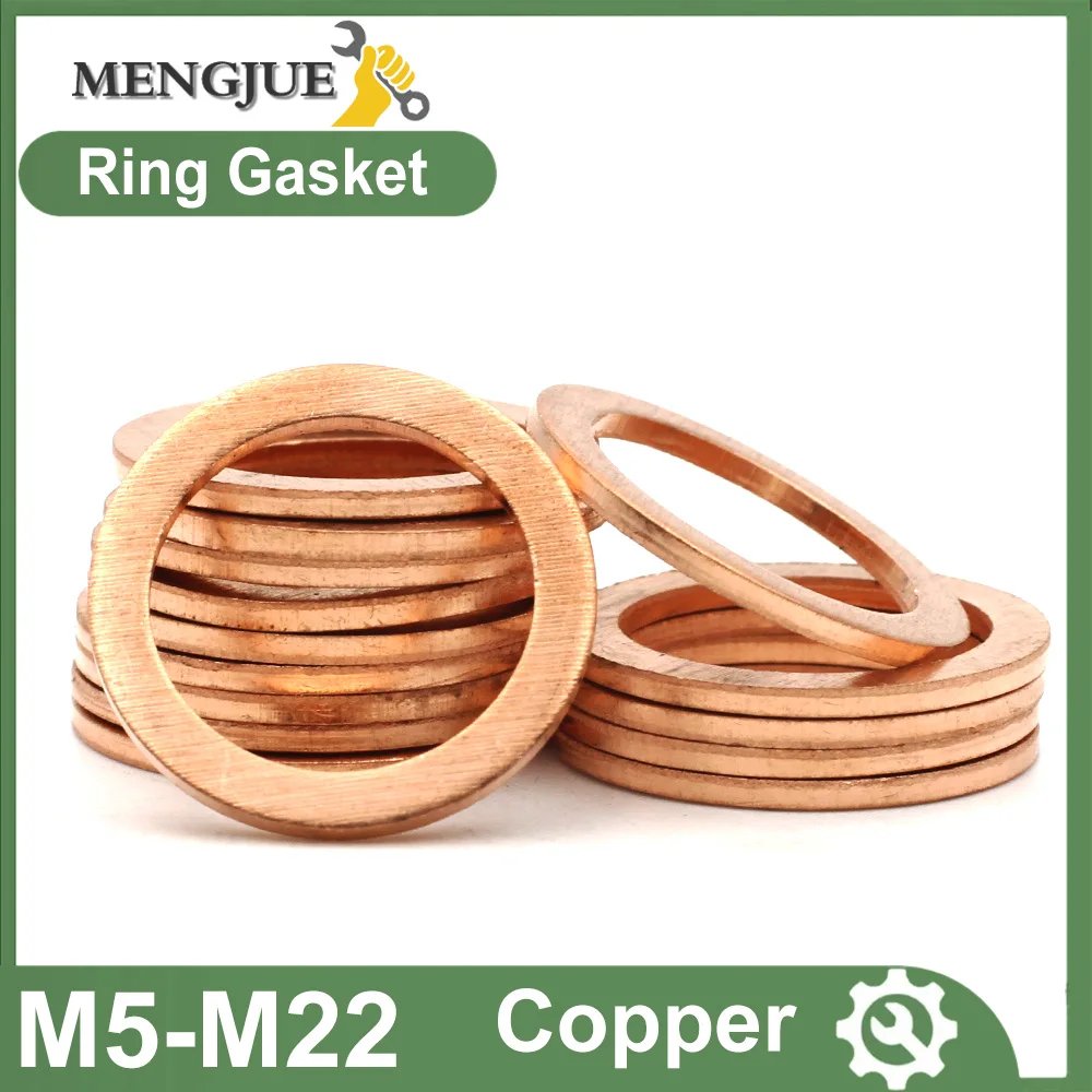 

M5 M6 M8 M10 M12 M14 M16 M18 M20 M22 Solid Pure Copper Oil Plugs Washer o-ring Gasket Motorcycle Sump Flat Sealing Spacers