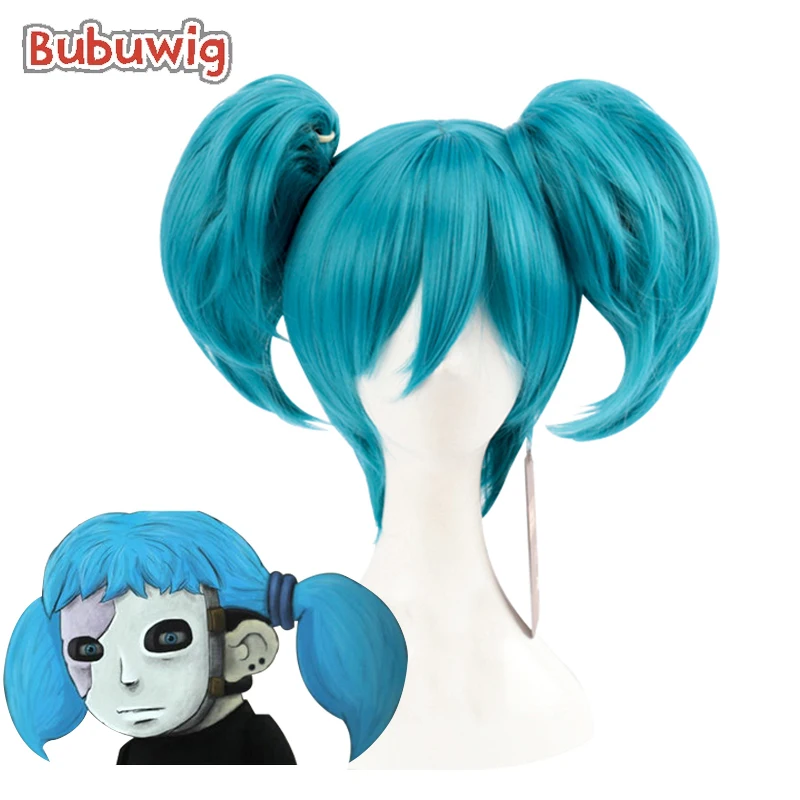 Bubuwg Synthetic Hair Game Sally Face Ponytail Cosplay Wig Halloween Girls Party Role Play Blue Wigs Heat Resistant + Wig Cap