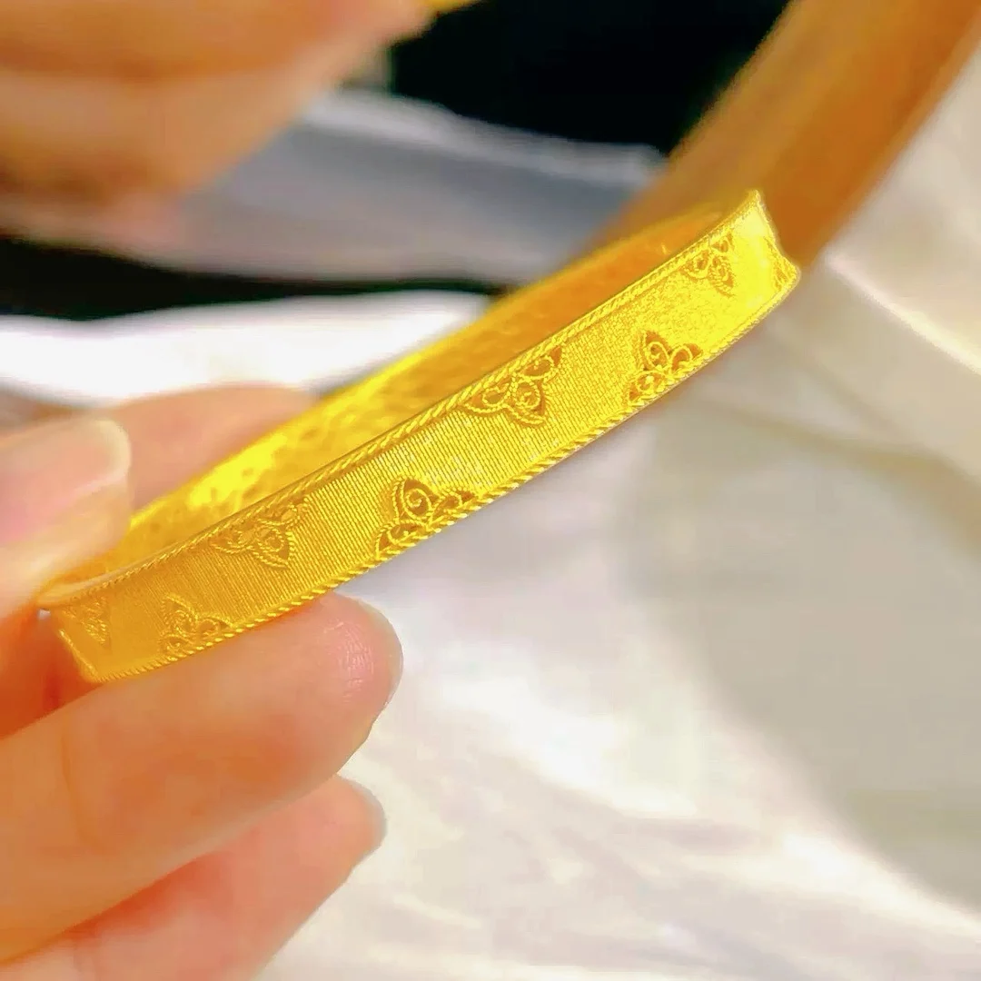 Grand Hollow Gold Silk Brocade Four-Leaf Window Grille Bracelet Women 24K Gold AU999 Full of Aura and Noble