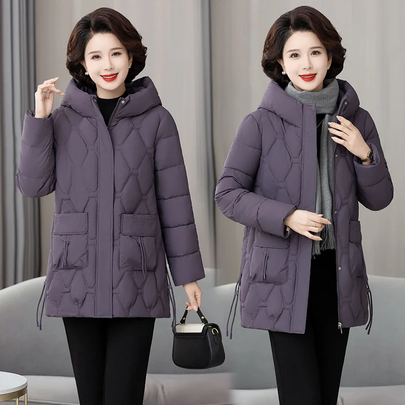 2024 Women Jacket Loose Down Cotton Coats Parkas Casual Warm Outerwear Hooded Winter Jacket Oversize Middle aged Female Overcoat