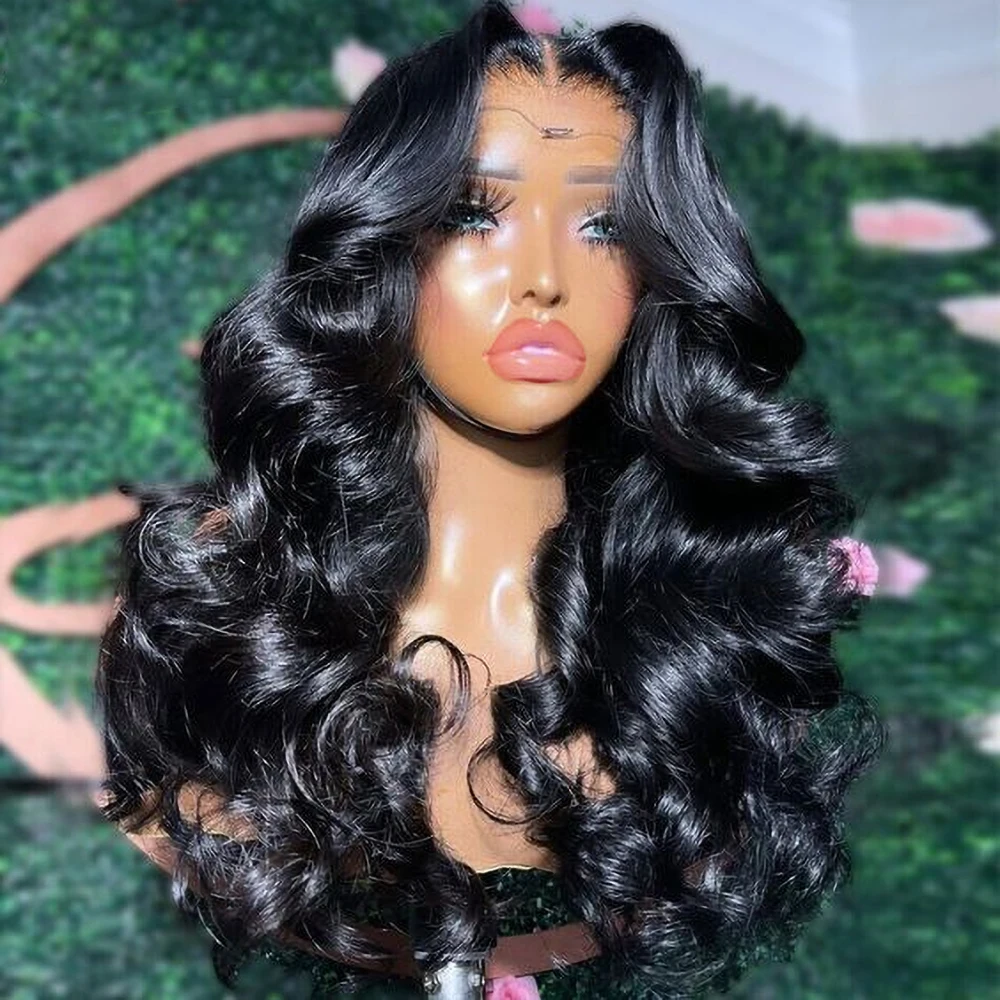 Wig renda depan transparan 13x4 13x6 Body Wave longgar 250% Wig Frontal pra-pencabutan renda dengan poni tirai 4x4 5x5 Wig penutupan