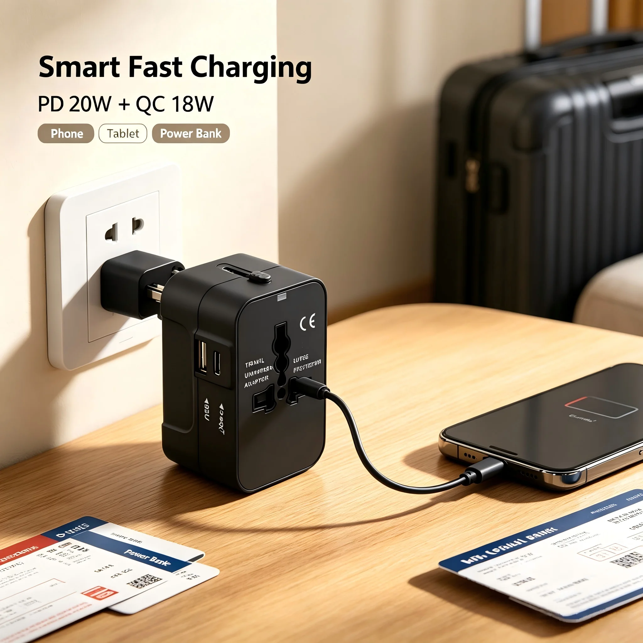 International Travel Power Adapter with Dual USB Ports, Worldwide Charger for EU UK US AU Outlets, All-in-One Wall Plug Converte