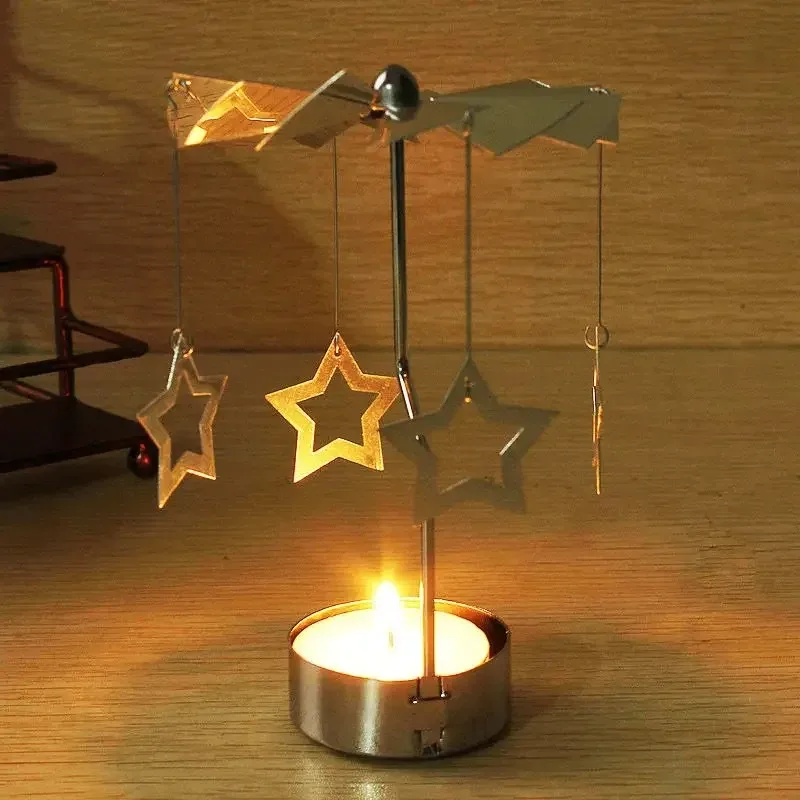 Rotating Carrousel Tea Light Candle Holder For Home Room Decor Holiday Light Centerpiece Gift for Kids Tea Candle Candlesticks