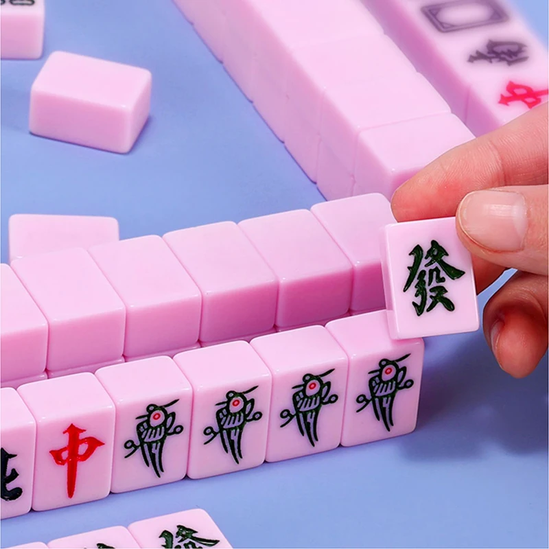 Hot Mini Portable Mahjong 24mm High Quality green/pink/ivory 144pcs mahjong tiles Chinese travel Funny Family Table Game MJ65