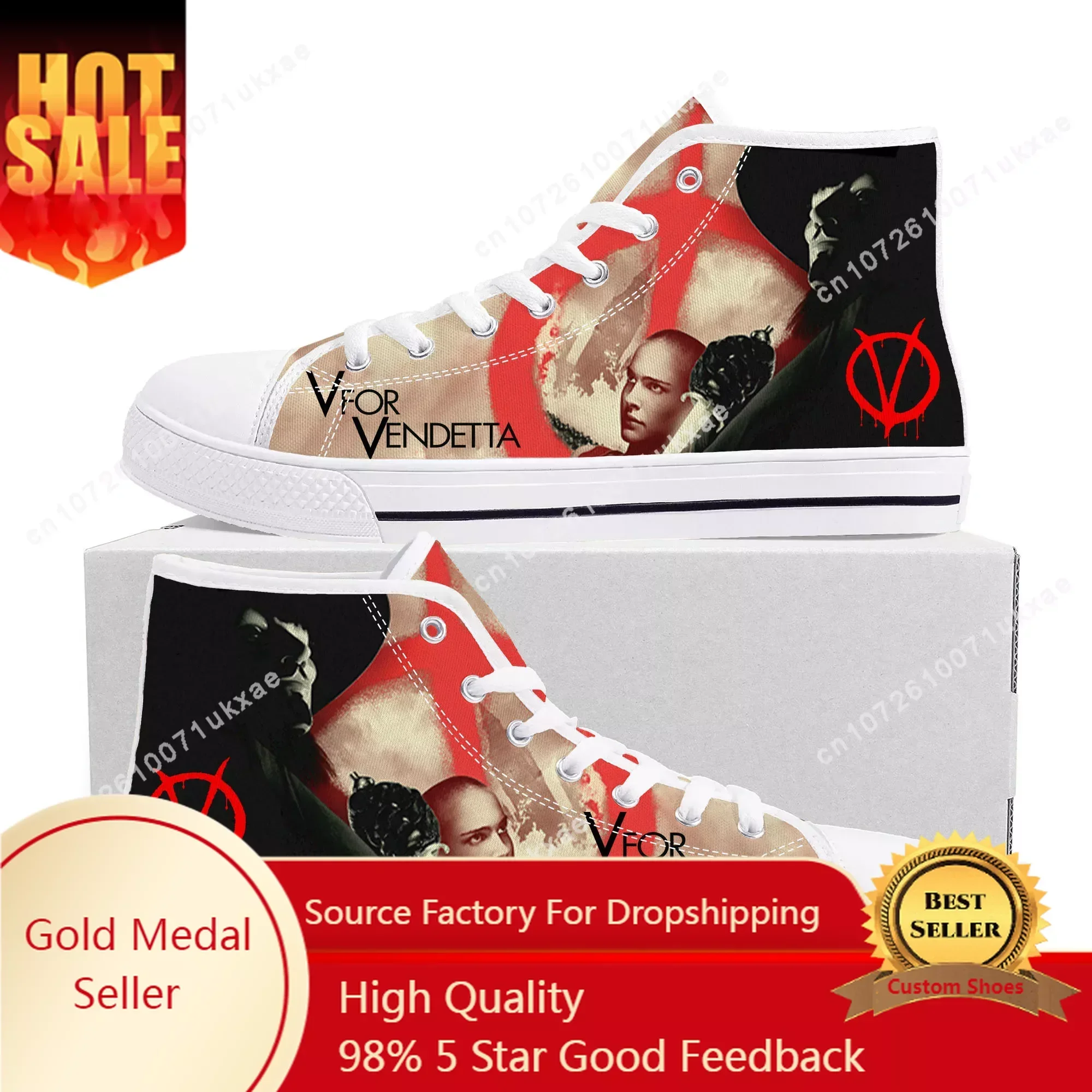 

V for Vendetta Movie High Top Sneakers Mens Womens Teenager High Quality Canvas Sneaker couple Casual Shoe Customize Shoes