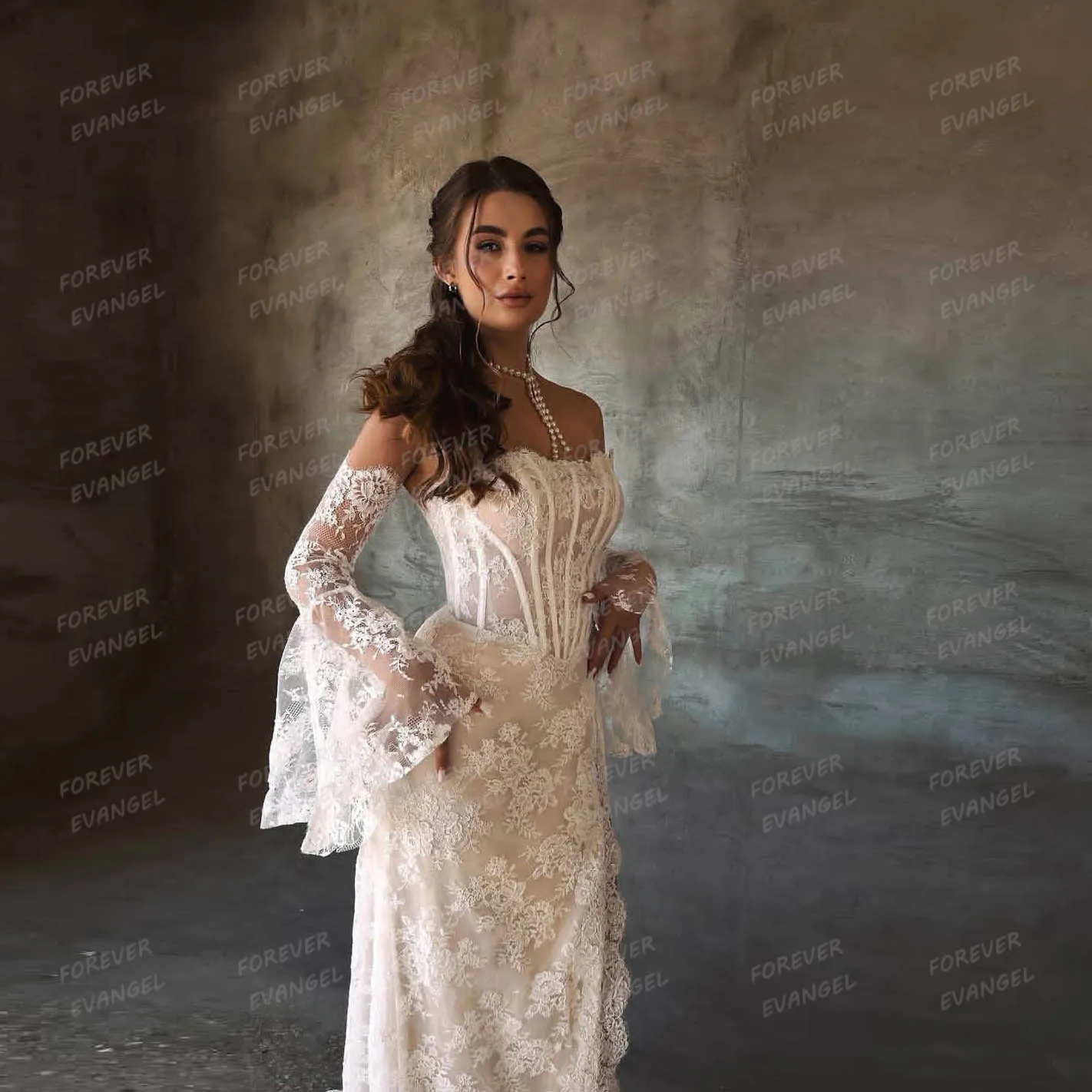 Abiti da sposa con applicazioni affascinanti Abiti da sposa a maniche lunghe a sirena da donna Abiti da sposa sexy con spacco laterale Festa personalizzata