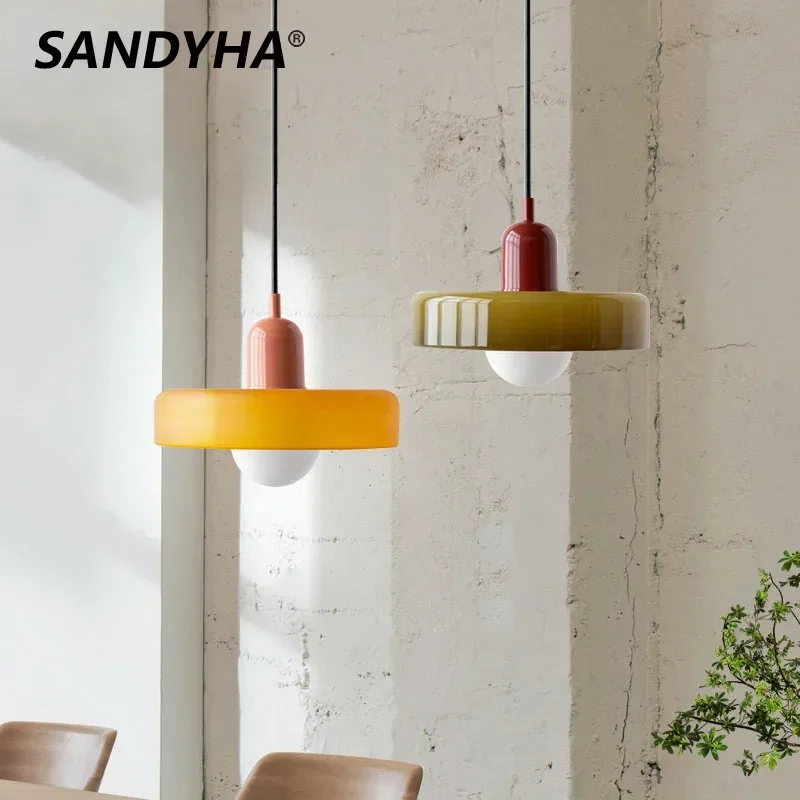 

SANDYHA Modern LED Pendant Light Glass Chandeliers Restaurant Bedroom Study Hanging Lamp Living Room Lustres Lamparas Dormitorio