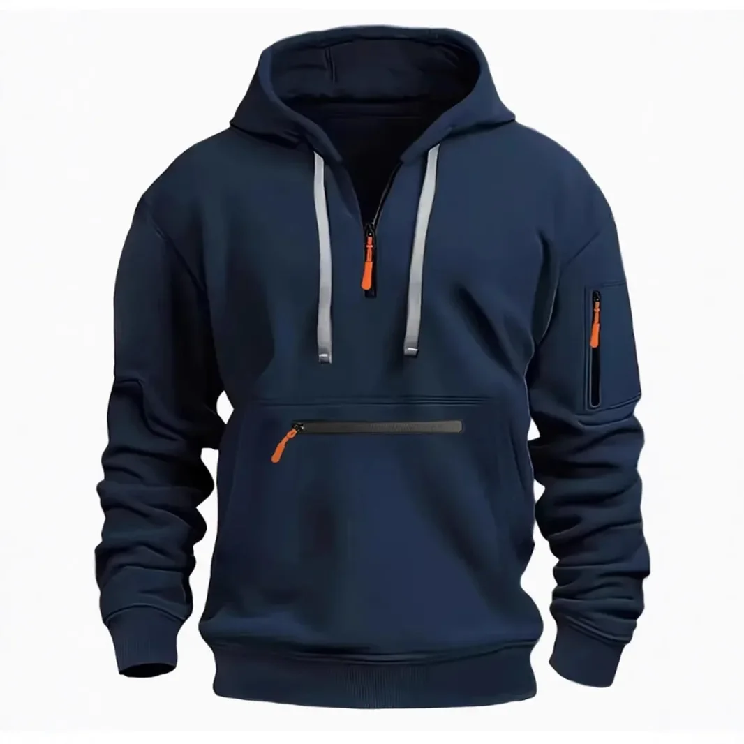 

Men's autumn and winter pocket zipper hoodie fashion casual everyday with outdoor sports warm drawstring long-sleeved Tops